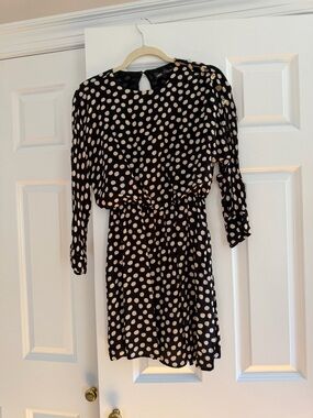Zara Polka Dot Long Sleeve Black and Cream Dress